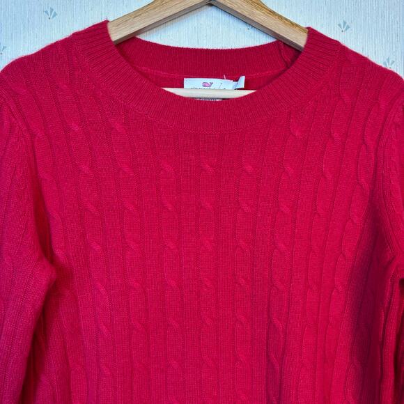 Vineyard Vines Cable Knit Cashmere Sweater Size Small Red Plaid Cuffed Preppy - Picture 3 of 9